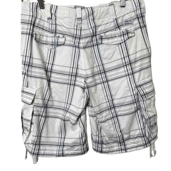 Matchstick Shorts Mens Size XXL/36 White Navy Blue Plaid Cargo Knee Length - Picture 10 of 10